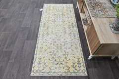 Vintage Turkish Runner Rug 2x6ft YELLOW Handmade Anatolian Oushak Hallway Wool