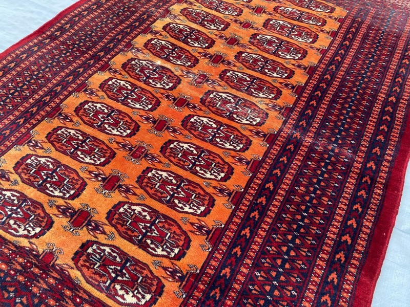 3x5 ft Geometric Turkmen Bokhara Small Faded Low Pile Antique Afghan Wool Carpet gallery