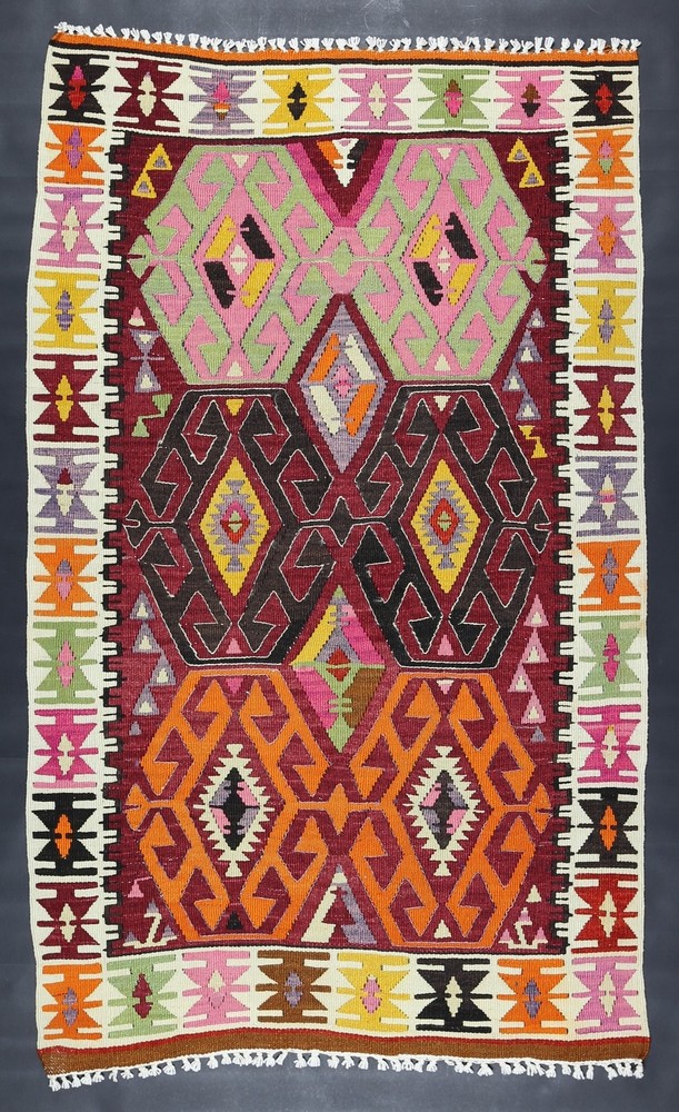 Turkish Mediterranean Nomadic Kilim Rug from Adana Anatolian 5"38' X 3"35'