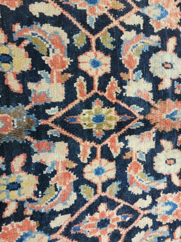 Antique Oriental Hand-Knotted Wool Area Rug Navy Blue/Red/Ivory/Green 5' x 9'9" gallery