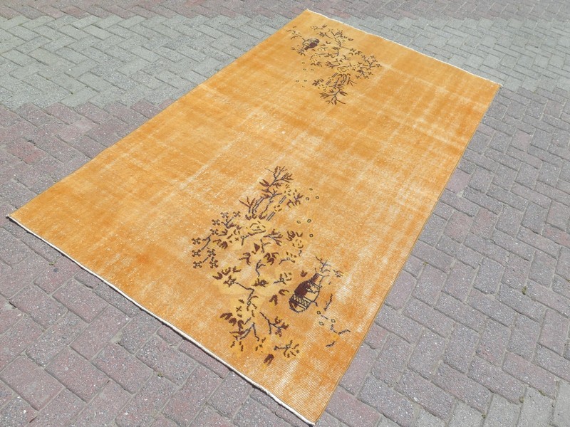 Vintage Turkish Carpet, Distressed Safroon Color Rugs, Large Wool Rug 59"x102" gallery