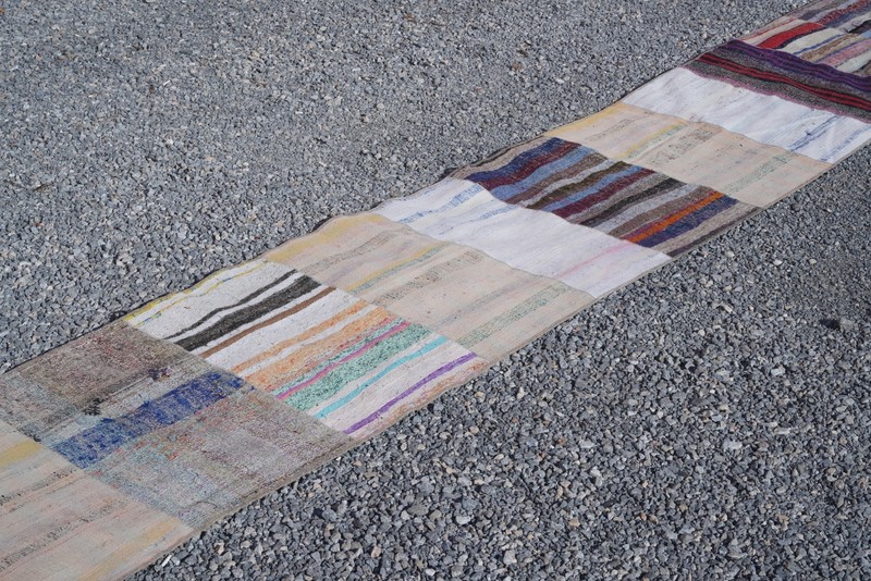Vintage Turkish Kilim Runner Rug 3x19 ft Neutral Handmade Extra Long Carpet 826 gallery