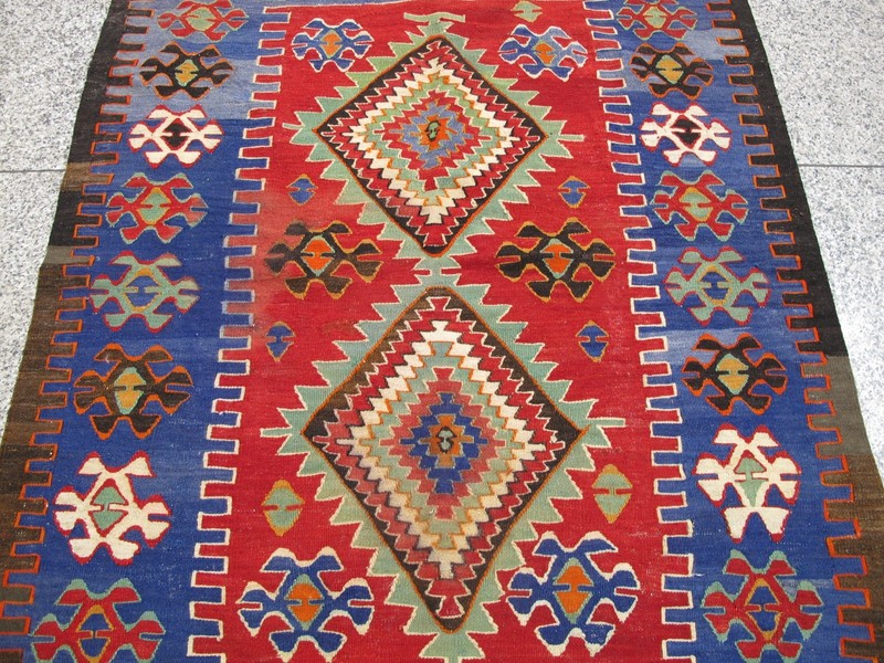 Vintage Turkish Kilim Rug 4x5 ft 1970s Anatolian Nomadic Farmhouse Handwoven gallery