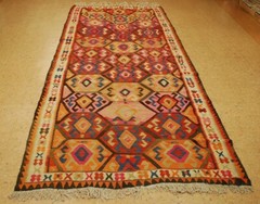 c1920s ANTIQUE FINE WOVEN VEGY DYE CAUCASIAN KILIM 4.8×12.4 DANCING GIRL SUBJECT