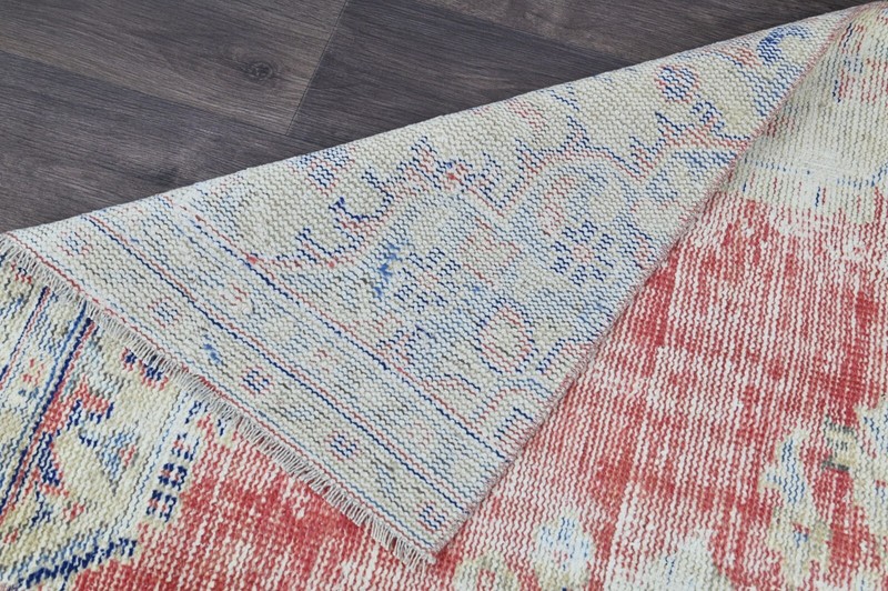 Vintage Turkish Runner Rug 2x7ft RED Handmade Anatolian Oushak Hallway Wool gallery