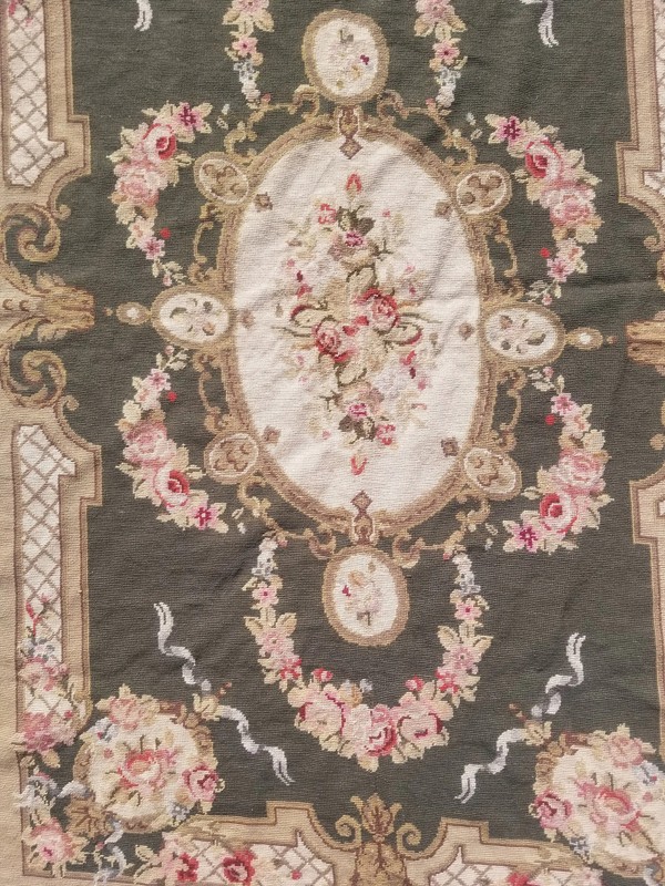 Vintage French Handwoven Floral Multicolor Wool Rug Carpet 5.7x3.8ft gallery
