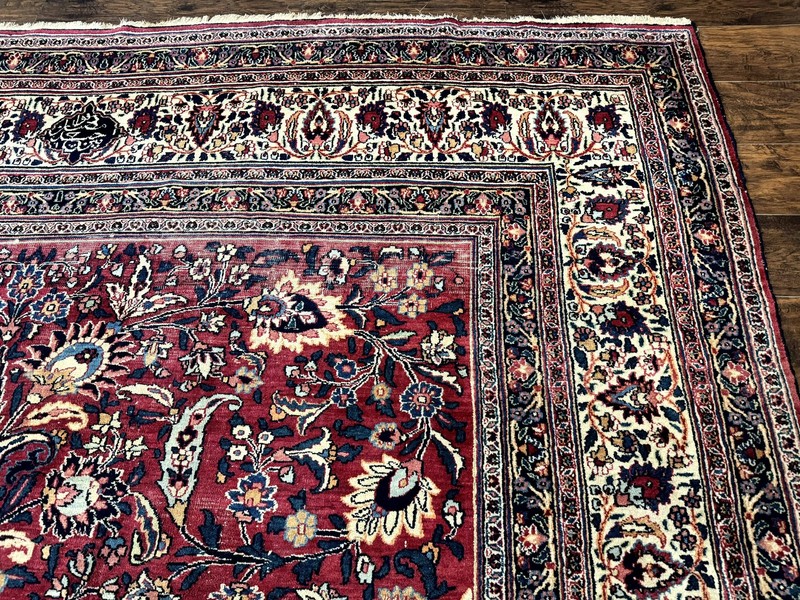 Antique Per'sian Rug 10x12 Red Ivory Traditional Carpet Allover Pattern gallery