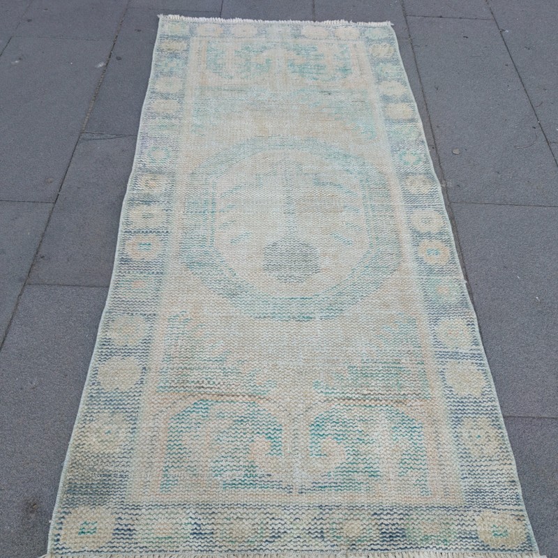 Pastel 2x5 Turkish kitchen rug 2.43 x 4.92ft Vintage Handmade 74 x 150 cm runner gallery
