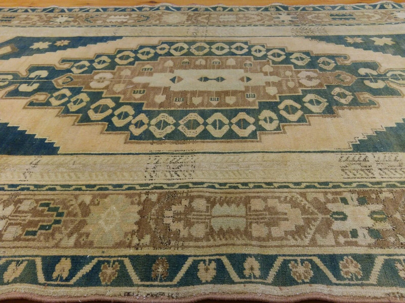 Beautiful Antique 1900-1939s Sage Green Colors Wool Pile Ushak Rug 4'6''x8'4'' gallery