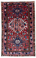 Vintage Karajeh Tribal Hand Knotted Wool Area Rug 3×5 Red Blue Geometric Boho