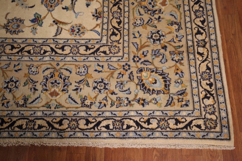 Vintage Ivory Wool Handmade Floral Kashaan Palace size Rug 11x16 Living Room Rug gallery