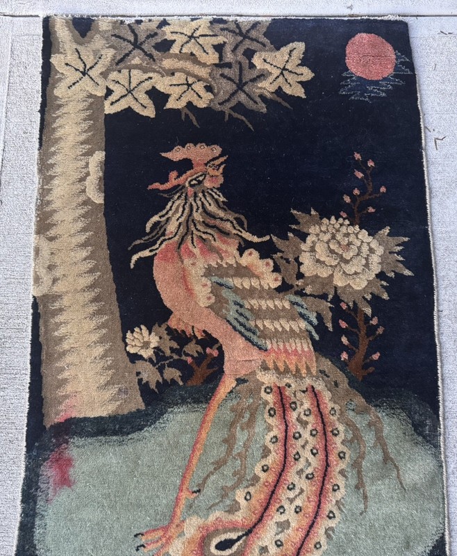 Since 1910 Antique Chinese Peking Phoenix bird Rug 2.5”X4.4”Ft Dark Blue, gallery