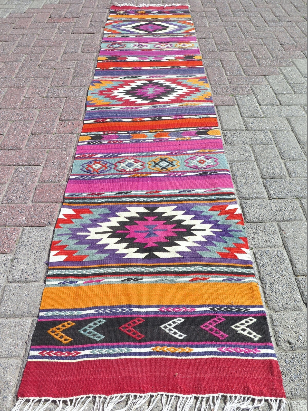 Boho Runner Rug Carpet Runner Stairs Rug Hallway Rug Turkish Long Kilim 22"x103" gallery