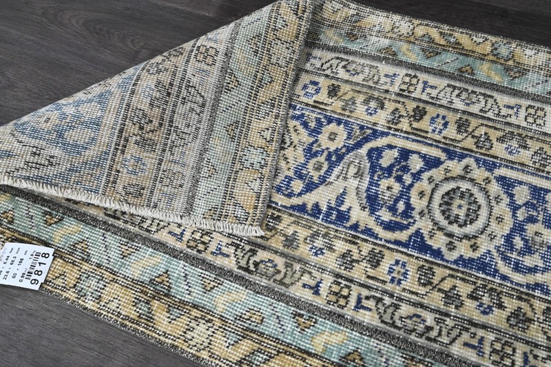Vintage Turkish Runner Rug 2x5ft Wool Anatolian Handmade Hallway Oushak BEIGE gallery