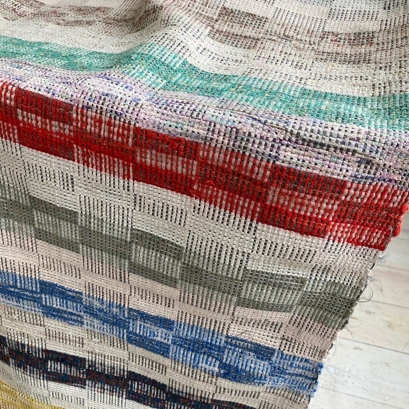 Rag Rug textile European vintage hallway carpet hand woven Antique gallery