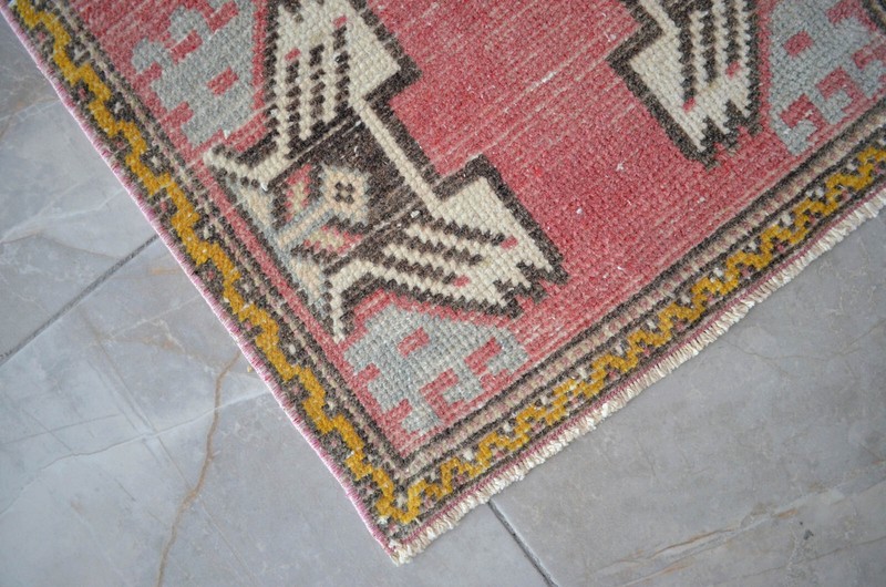 Vintage Distressed Small Area Rug Hand Knotted Oushak Rugs Yastik - 1'7" x 3'7" gallery