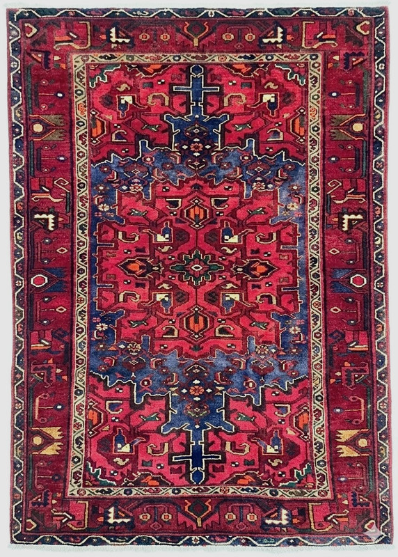 Vintage Zanjan Tribal Hand Knotted Wool Area Rug 4x7 Blue Red Geometric Oriental gallery