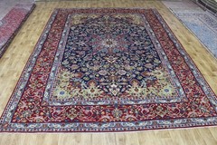 Large Oriental Keshan Carpet 407x295cm 13’4 x 9’8 Navy Red Floral Medallion Bird
