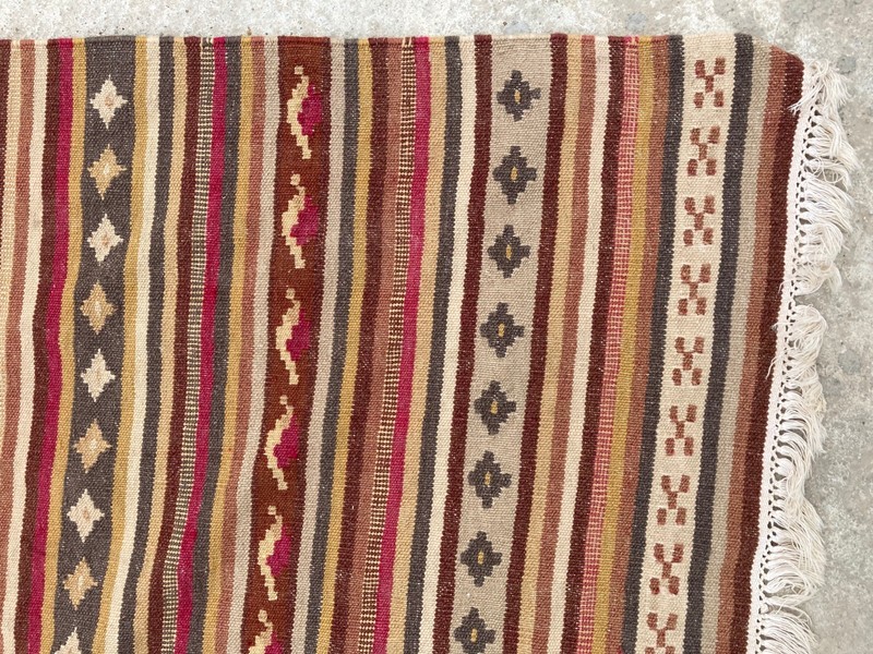Vintage Handmade Traditional Turkish Striped Wool Kilim Rug 207x141 cm gallery