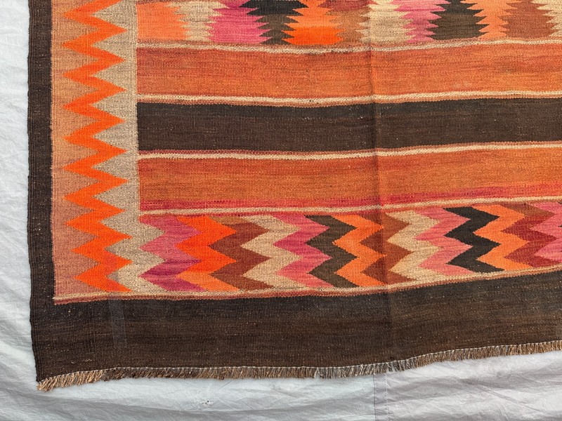 9'5x15'2 Ft Vintage Afghan Baluchi Kilim Rug Wool Zig Zag Geometric Tribal Kilim gallery
