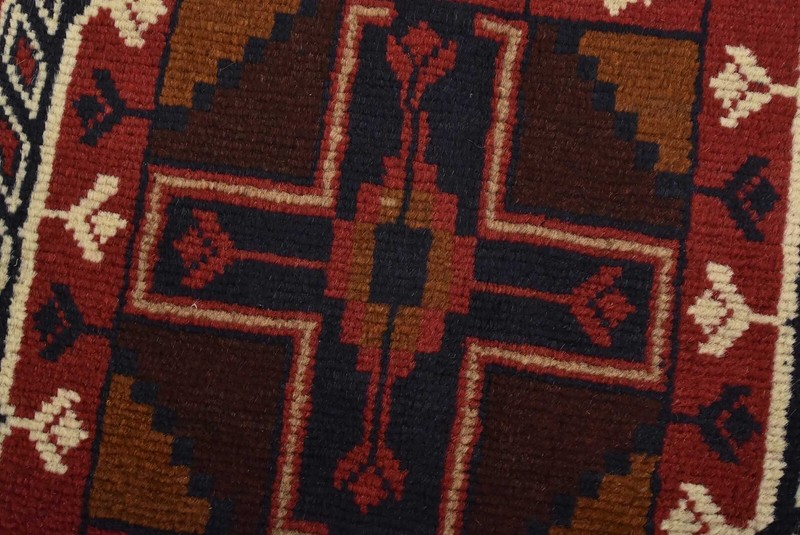 Vintage Tribal Rug 3’7” x 6’2” Red Wool Hand-Knotted Oriental Carpet gallery