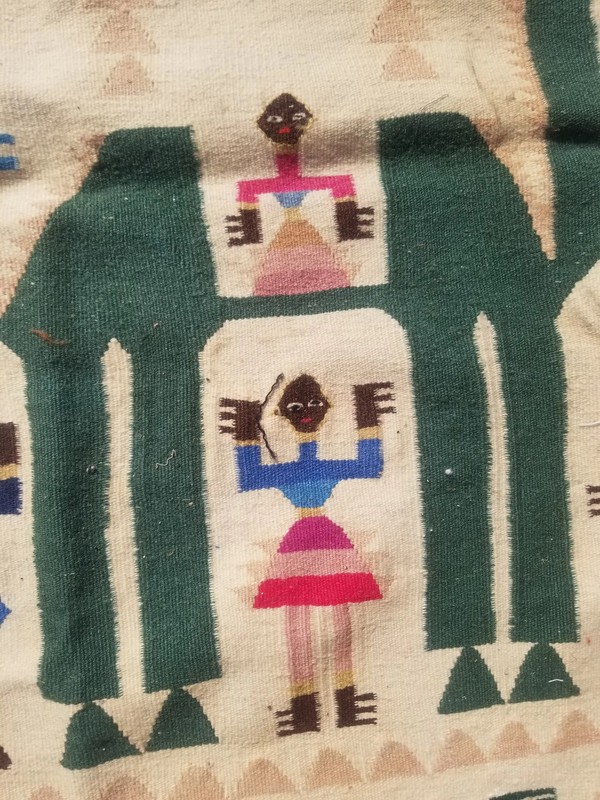Vintage Traditional Handmade Tunisian Pictorial Wool Tapestry Rug 3.4x3.3ft gallery