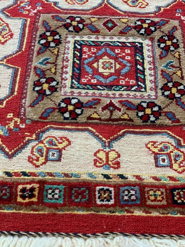 Two Handmade Wool Cushion Rugs with Sumack & Kilim & Knotted Weave 20"x20" inch gallery