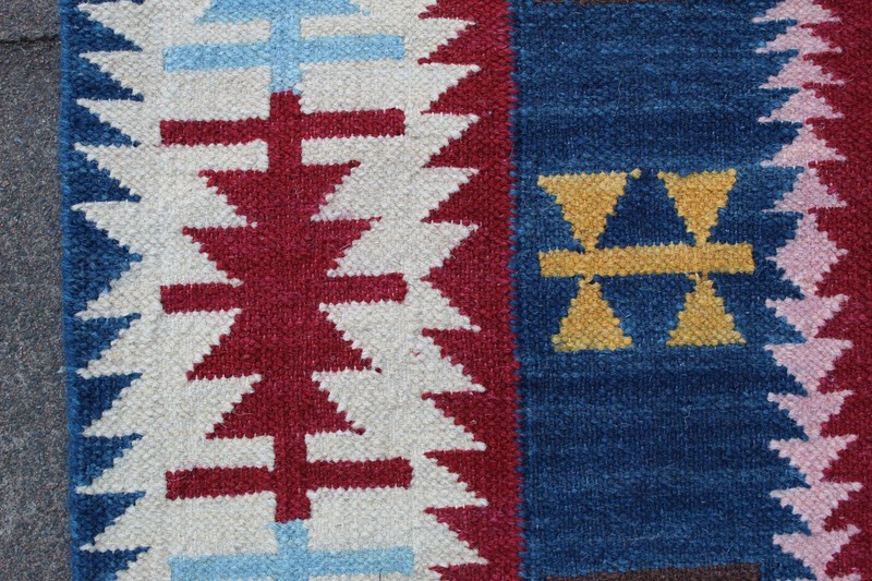 Kilim Vintage Traditional Hand Made Oriental Blue Red Wool Kilim 237x164cm gallery