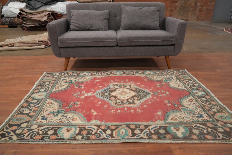 Vintage Handmade Traditional Rug 4x6 Red Medallion Design Wool Oriental Carpet gallery