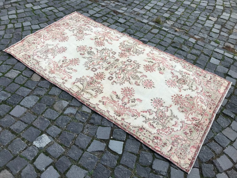 Bohemian Area Rug Handmade Wool Rug Turkish Vintage Traditional Rug 3,6 x 7,0 ft gallery
