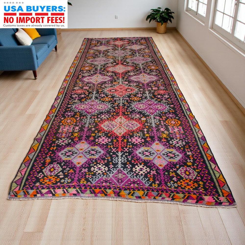 RARE Antique Turkish Rug Kilim, Handwoven Area Rug, Large Runner 6x16 ft approx