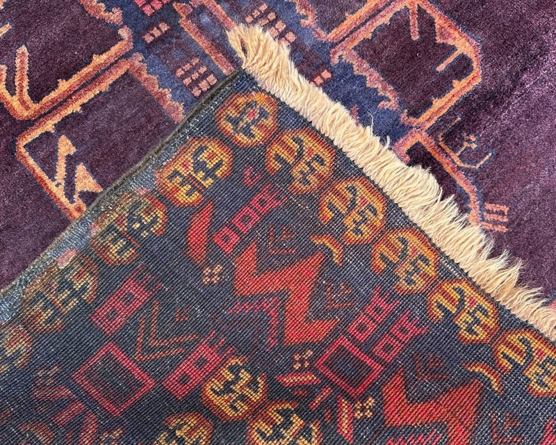 Afghan Baluchi Traditional Rug 3.3x5.4 Ft, Purple Burgundy Rust Tribal Wool Rug, gallery