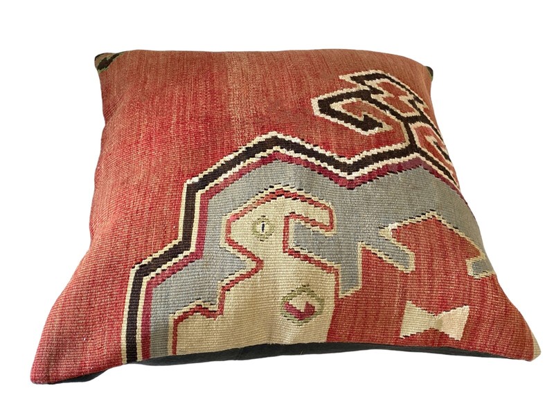 # 5604 Superb Custom Made Old Turkish Tribal Kilim Pillow Cover 20" by 20" gallery