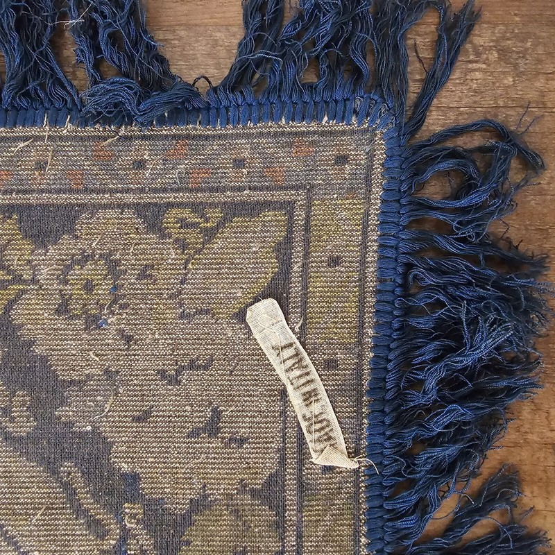 Oriental Style Vintage Italian Made Fringed Carpet Blue Square 34'' x 34" gallery