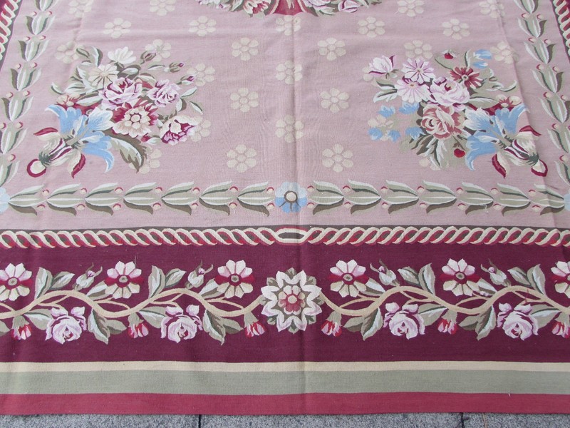 Old Hand Made French Design Wool Burgandy Mauve Original Aubusson 368X281cm gallery