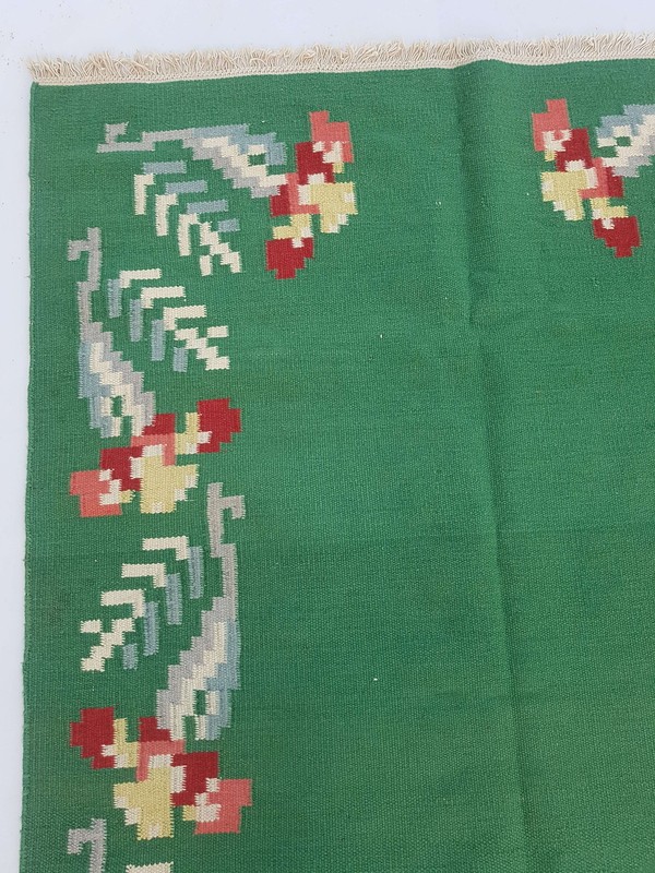 Vintage Handmade Traditional Geometric Green Red Kilim Rug Carpet 217x158cm gallery