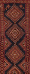 Vegetable Dye Navy Blue Wool Hand-woven Kilim 15 ft Runner Reversible Rug 4×15
