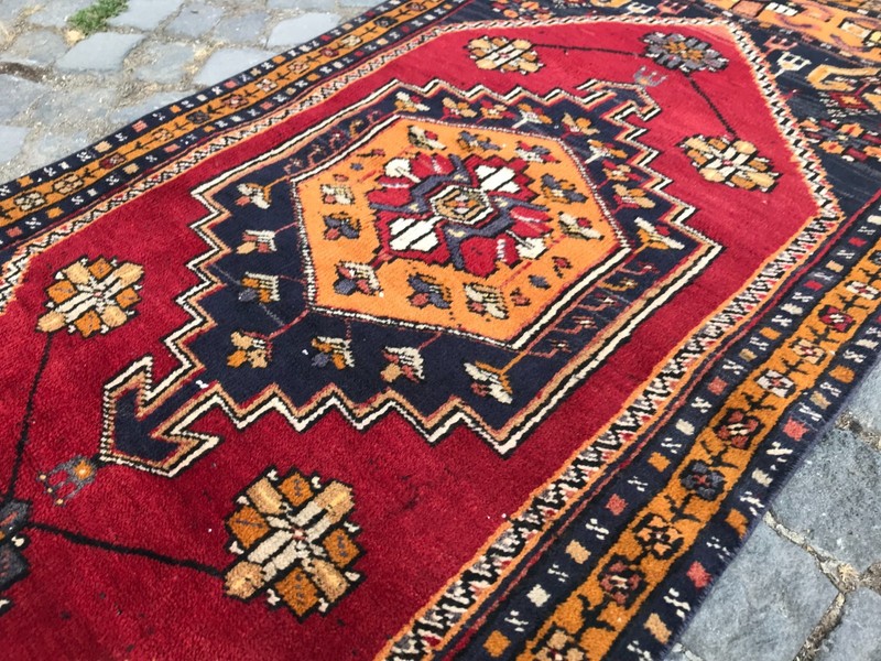 Bohemian Area Rug Handmade Wool Rug Turkish Vintage Traditional Rug 2,6 x 5,1 ft gallery