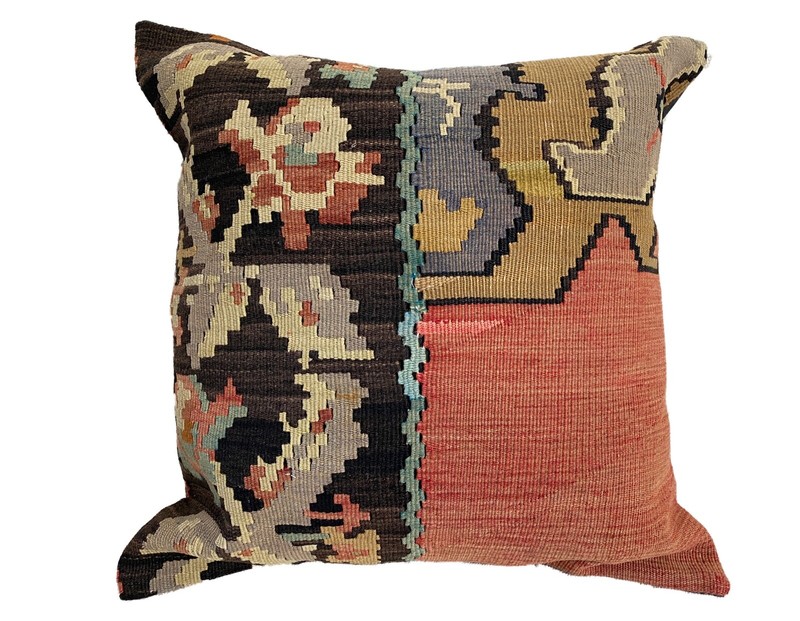 # 4422 Superb Custom Made Old Turkish Tribal Kilim Pillow Cover 20" by 20" gallery