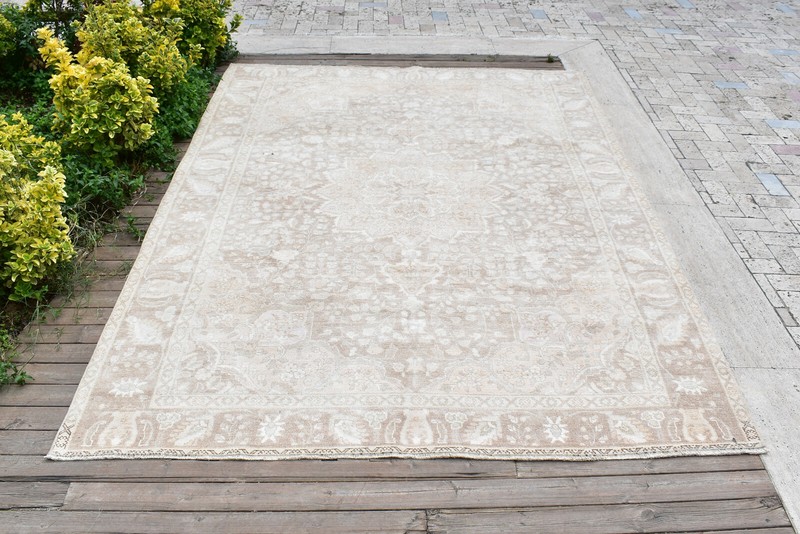 Turkish Oushak Rug 204x280cm Vintage Faded Color Medallion Floral Design 6x9 gallery