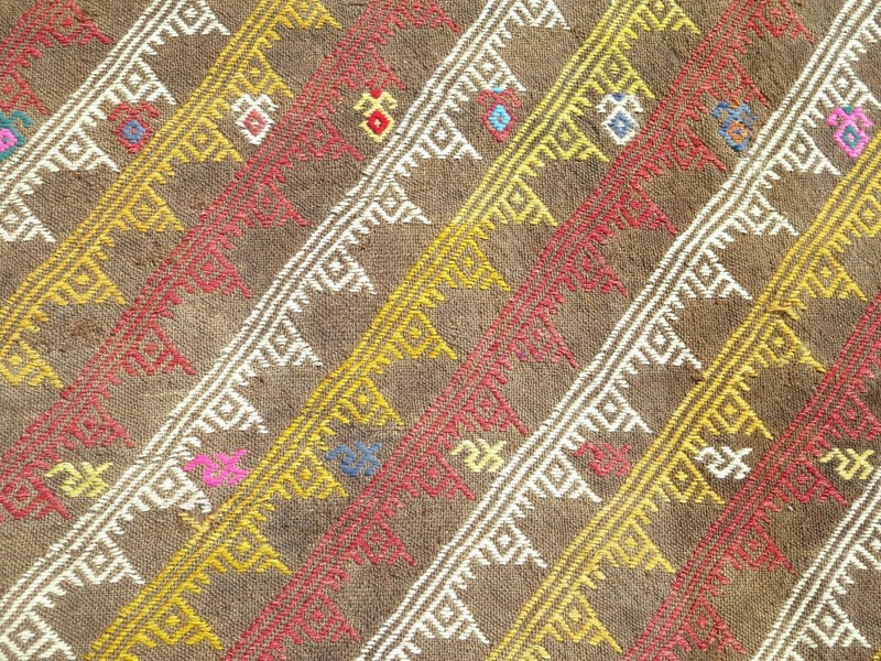 Striped Large Vintage Anatolian Area Rug, Wool Handmade Boho Kelim 98"x132" gallery