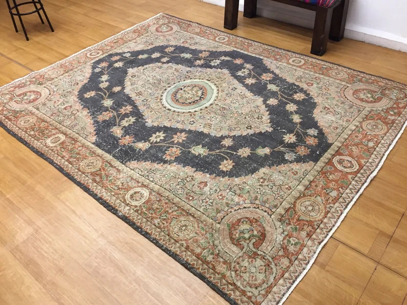 Vintage Turkish Handmade Rug 7x9 ft Oushak Style Floral Medallion Area Rug gallery