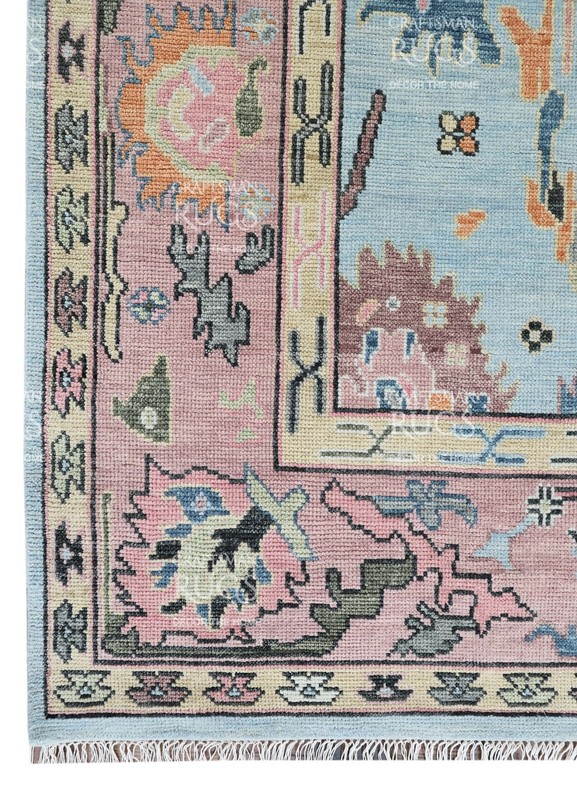 Oushak-Style Floral Traditional Area Rug – Blue & Pink Accents 8x10 ft gallery