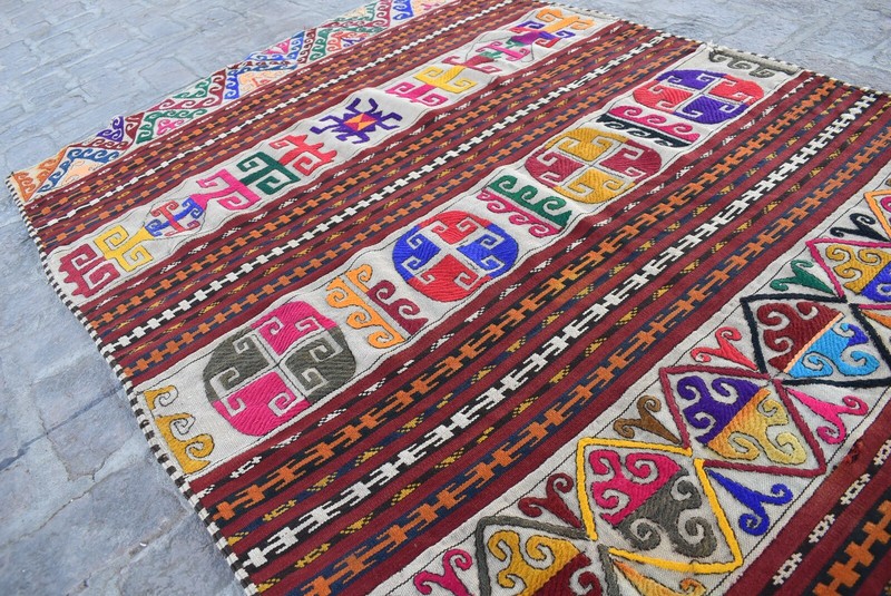 4'3 x 6'1 ft Handmade vintage afghan tribal uzbeki wool kilim rug, 4x6 area rug gallery