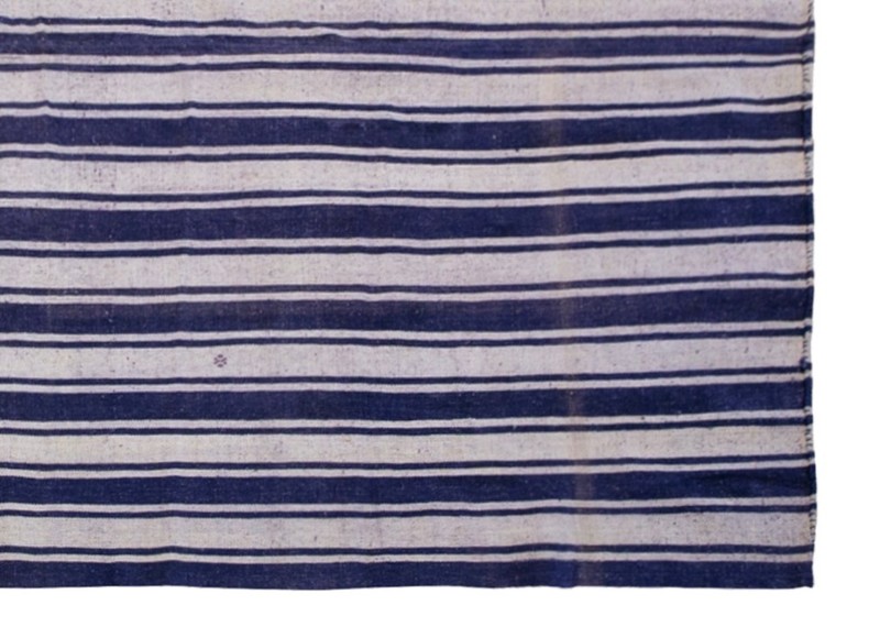 Vintage Turkish Minimalist Kilim 205x288cm – 1960s Handwoven Wool Striped Carpet gallery
