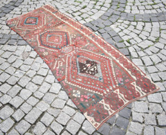 Antique Fragment Rug 31” x 82” Anatolian Kurdish Rug Herki Worn Rug Wall Rug