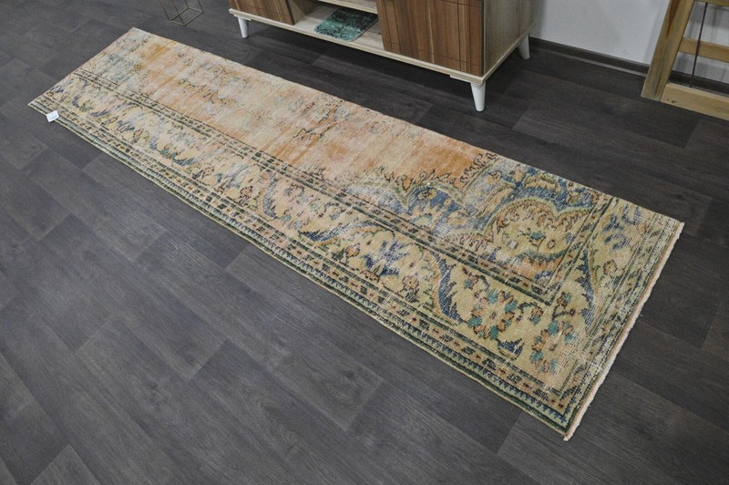 Vintage Turkish Runner Rug 2x10ft ORANGE Handmade Anatolian Oushak Hallway Wool gallery