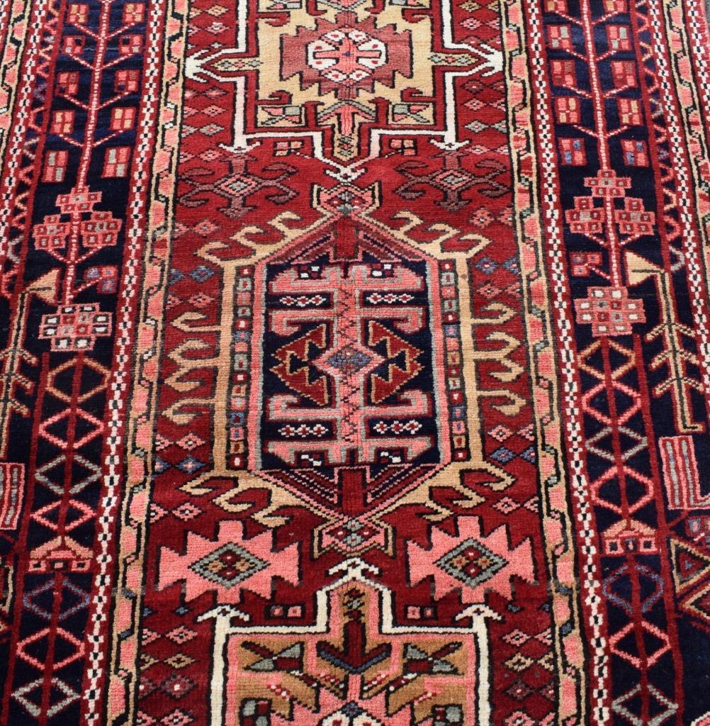 Rug Geometric Vintage Caucasian Heris Handmade Wool Runner Rug 4 x 11 3'7 x 11'5 gallery