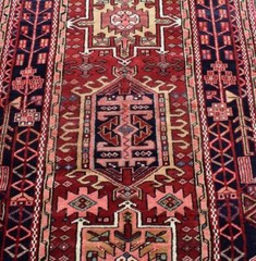 Rug Geometric Vintage Caucasian Heris Handmade Wool Runner Rug 4 x 11 3’7 x 11’5