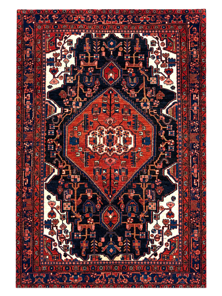 Vintage Nahavand Tribal Wool Hand Knotted Oriental Area Rug 5x9 Navy Blue Red